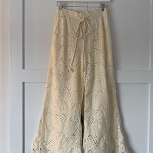 Free People Emma Cream Eyelet Wide-Leg Pants